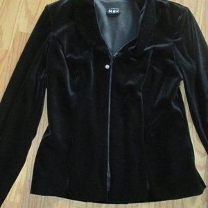 MSK Black Velvet Long Sleeve Zip up front Jacket 19" armpit to armpit 24" length